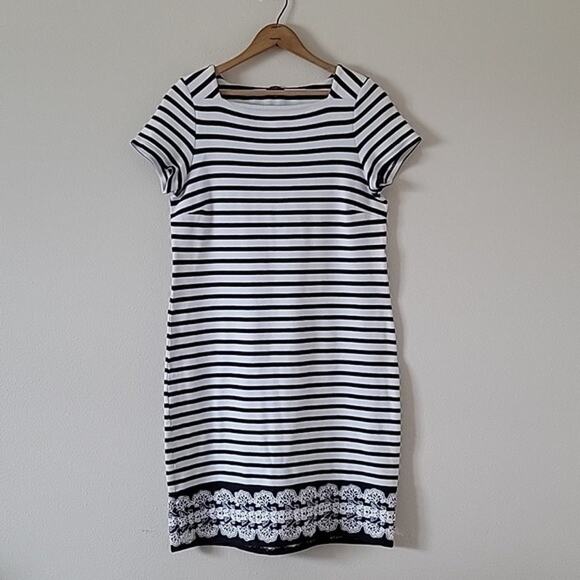 Talbots Dark Navy White Stripe French Terry Sweater Dress Size Medium M - Picture 1 of 6